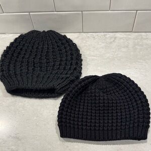 Solid Black Ribbed Winter Hats
 Knit Beanie Set
